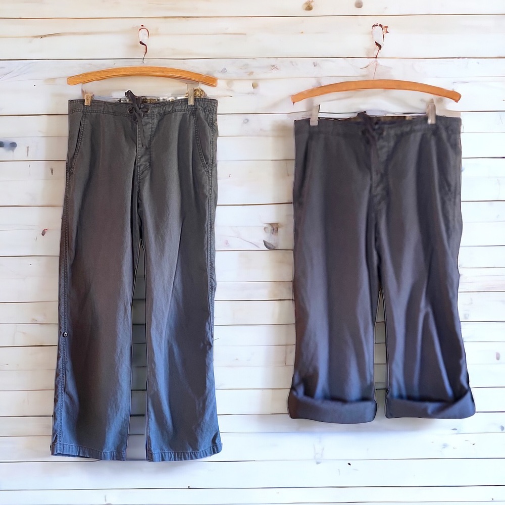 🤑10/$100 Express gray linen blend drawstring waist cargo roll up leg pants M